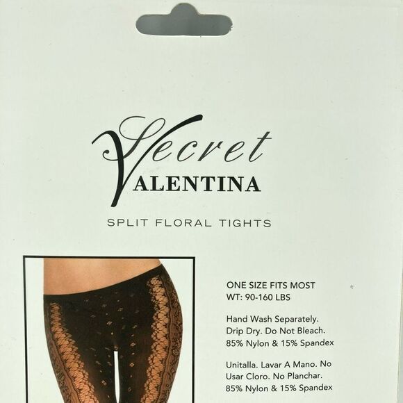 Secret Valentina Women’s Black Split Nylon Spandex Floral Tights OSFM - Picture 5 of 7